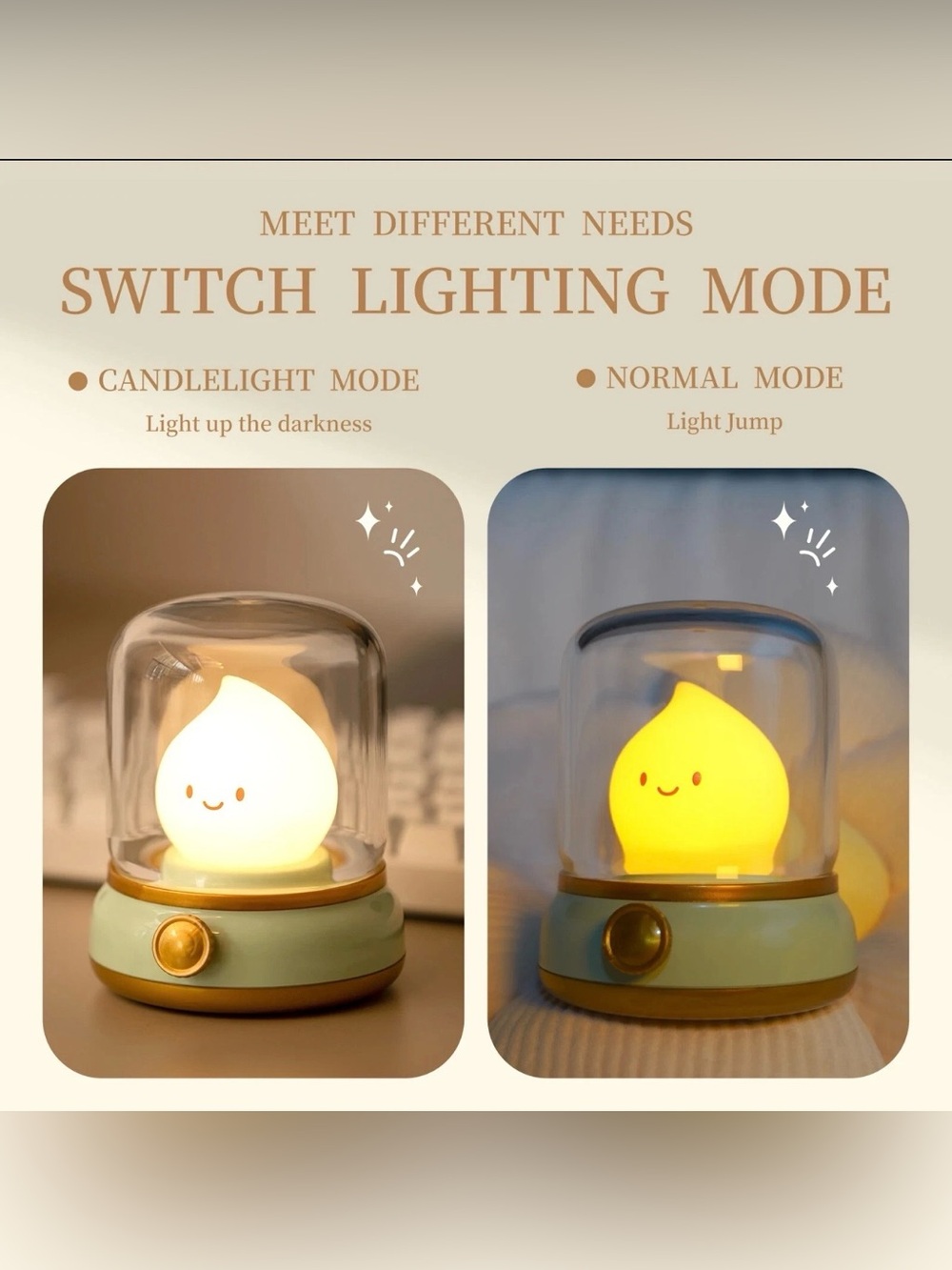Smiley Night Light, Rechargeable Bedside Lamp